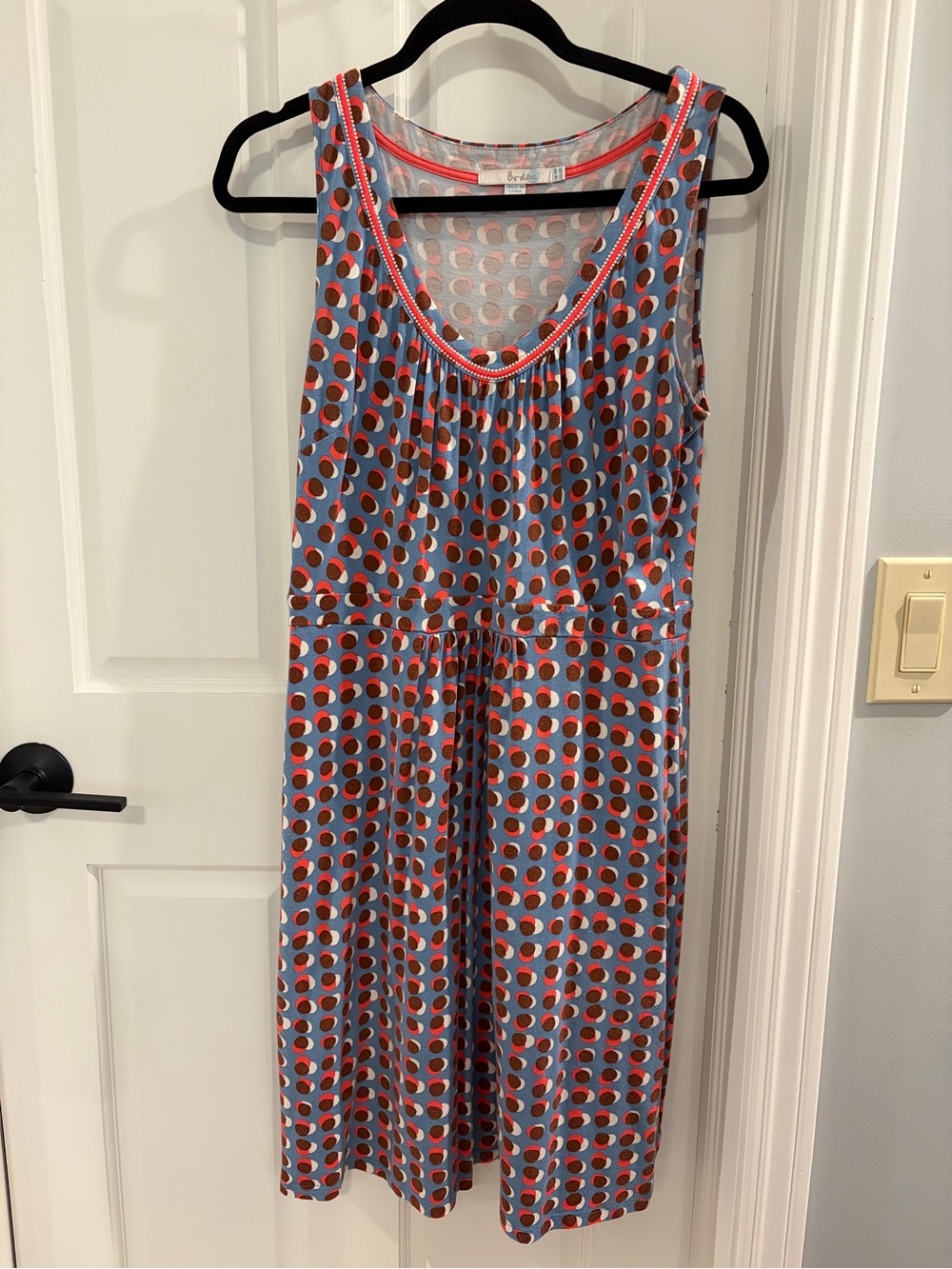 Sleeveless Polka Dot Midi Dress in Blue and Orange - Boden